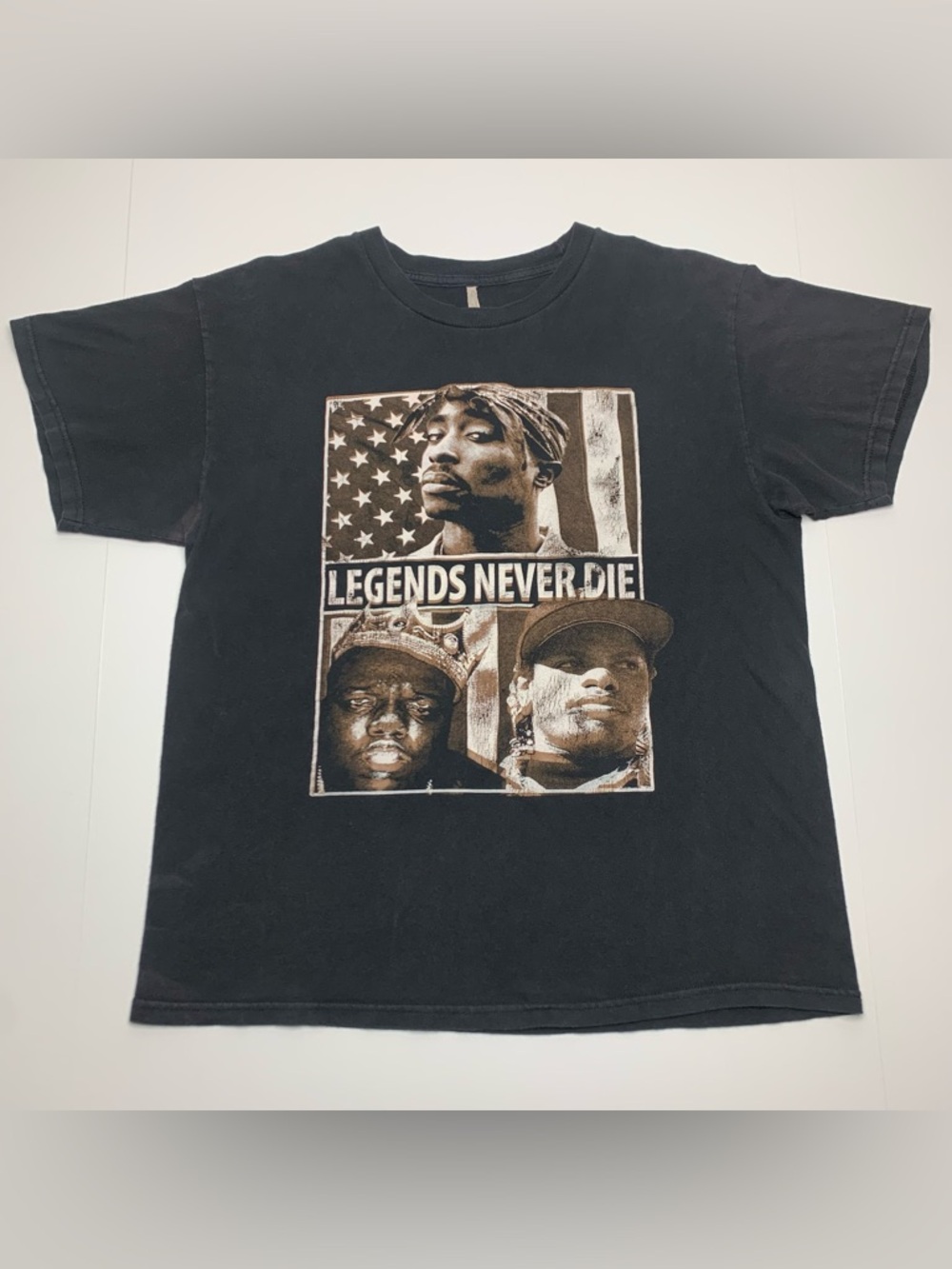 Hip Hop T-Shirt Legends Never Die 2Pac Notorius B.I.G Eazy-E Rap Tee Size Large